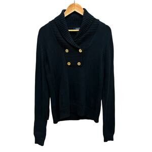 Chaps Black Shawl Collar Sweater M Gold Accent‎ Buttons